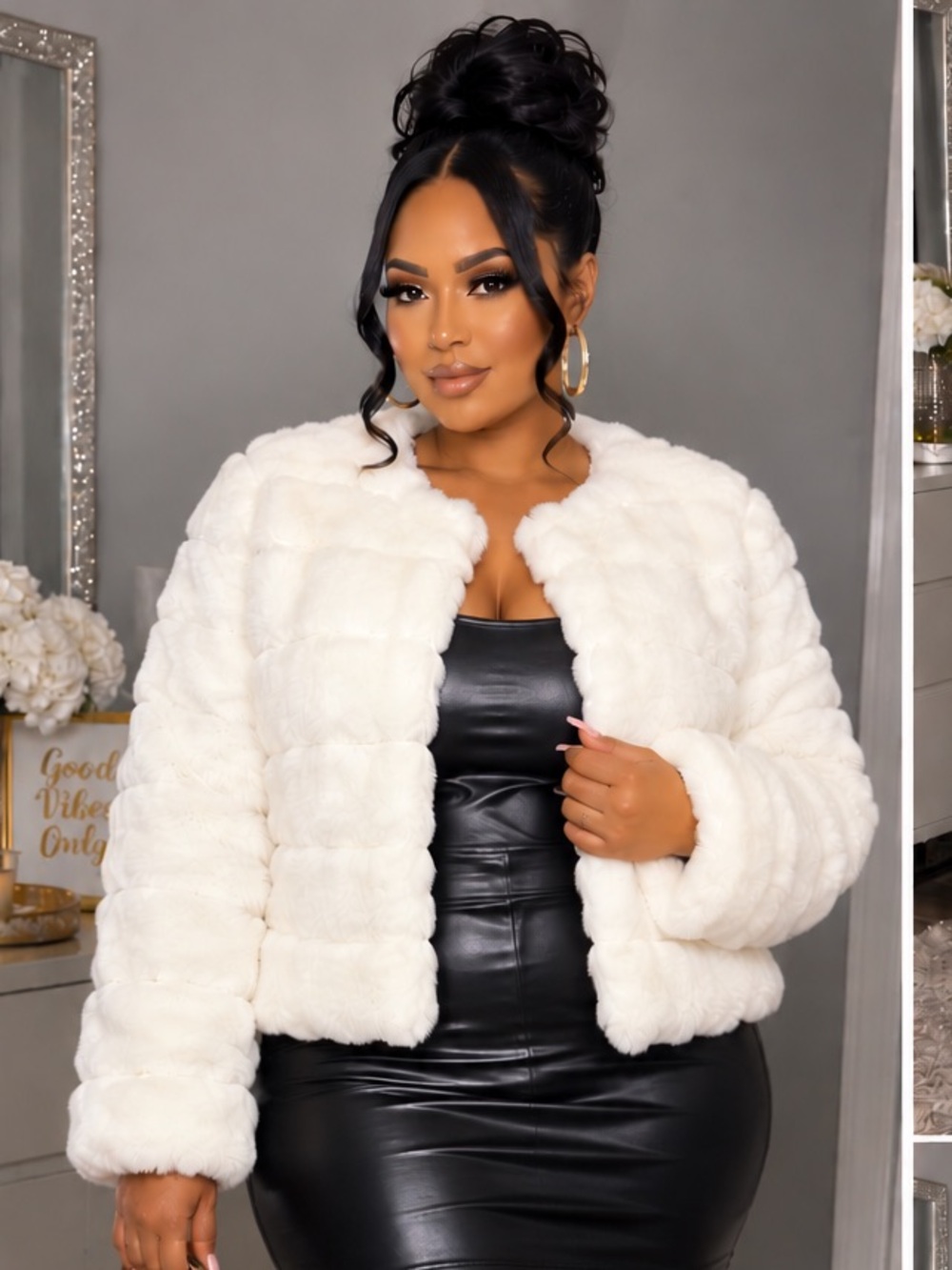 Women’s White Faux Fur Cropped Jacket